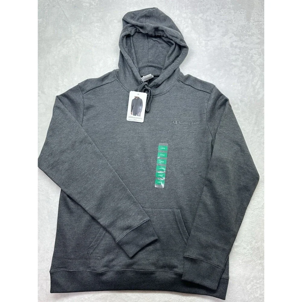 Champion Men’s Hoodie Large Charcoal Gray Pullover Sweatshirt Logo